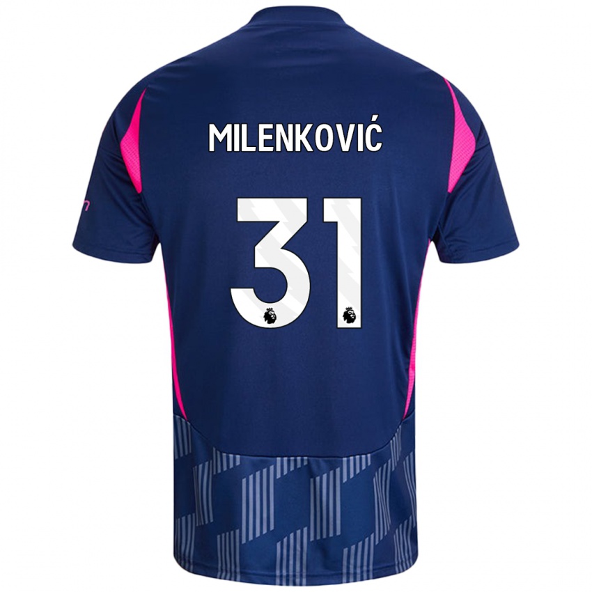 Kinder Nikola Milenković #31 Königsblau Rosa Auswärtstrikot Trikot 2024/25 T-Shirt Österreich