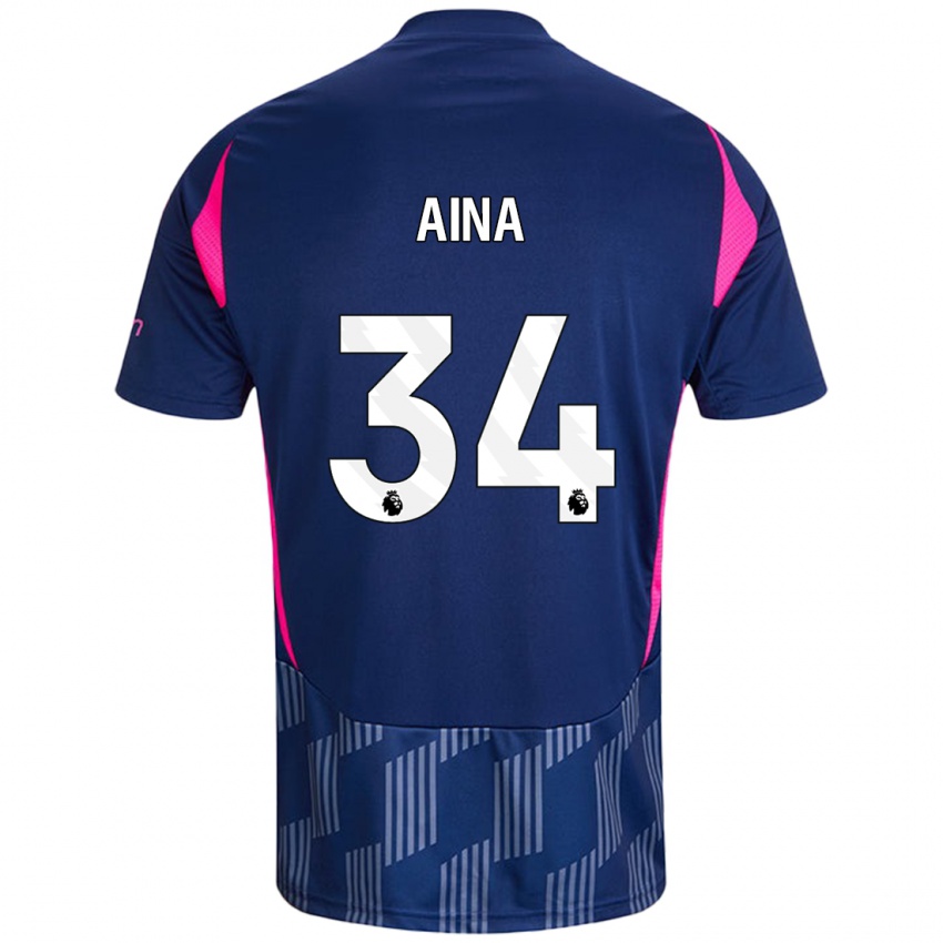 Kinder Ola Aina #34 Königsblau Rosa Auswärtstrikot Trikot 2024/25 T-Shirt Österreich