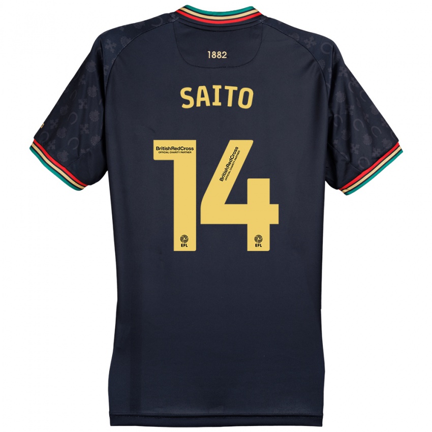 Kinder Koki Saito #14 Dunkelmarineblau Auswärtstrikot Trikot 2024/25 T-Shirt Österreich