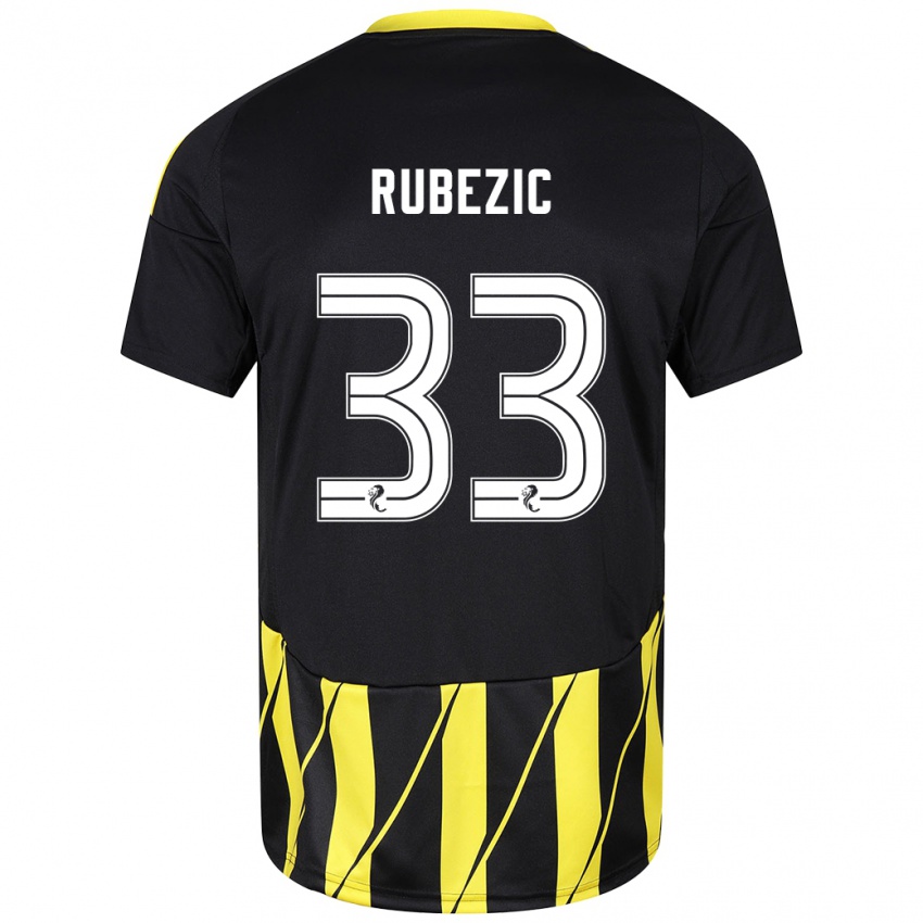 Kinder Slobodan Rubezic #33 Schwarz Gelb Auswärtstrikot Trikot 2024/25 T-Shirt Österreich