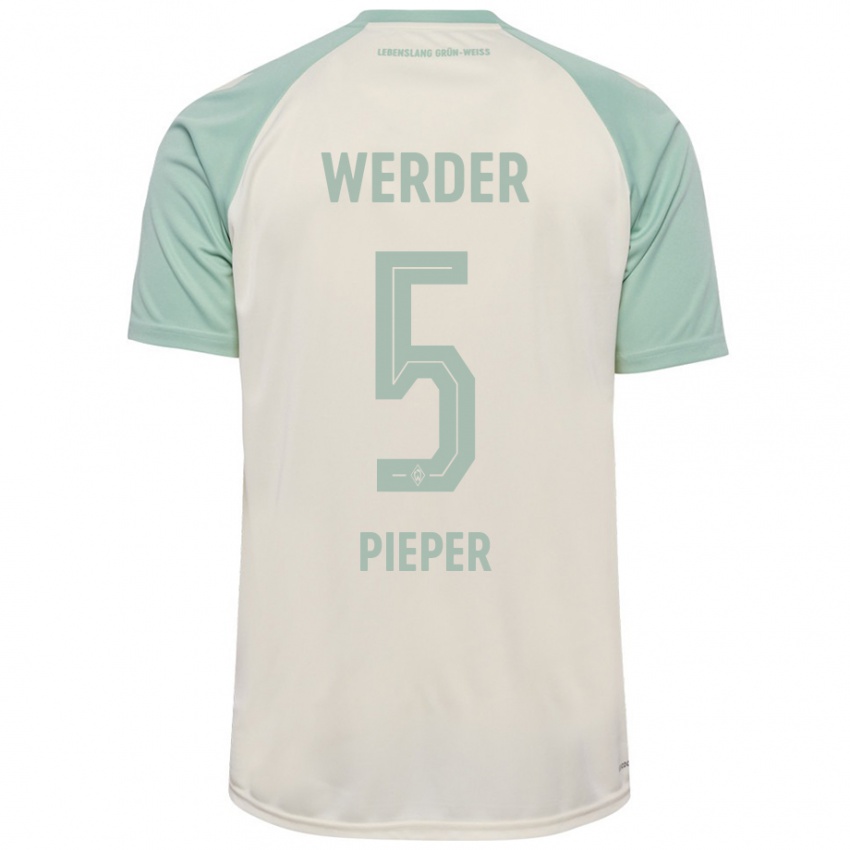 Kinder Amos Pieper #5 Cremeweiß Hellgrün Auswärtstrikot Trikot 2024/25 T-Shirt Österreich