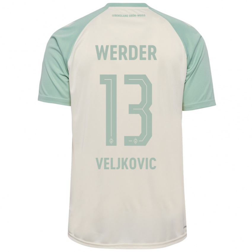 Kinder Milos Veljkovic #13 Cremeweiß Hellgrün Auswärtstrikot Trikot 2024/25 T-Shirt Österreich