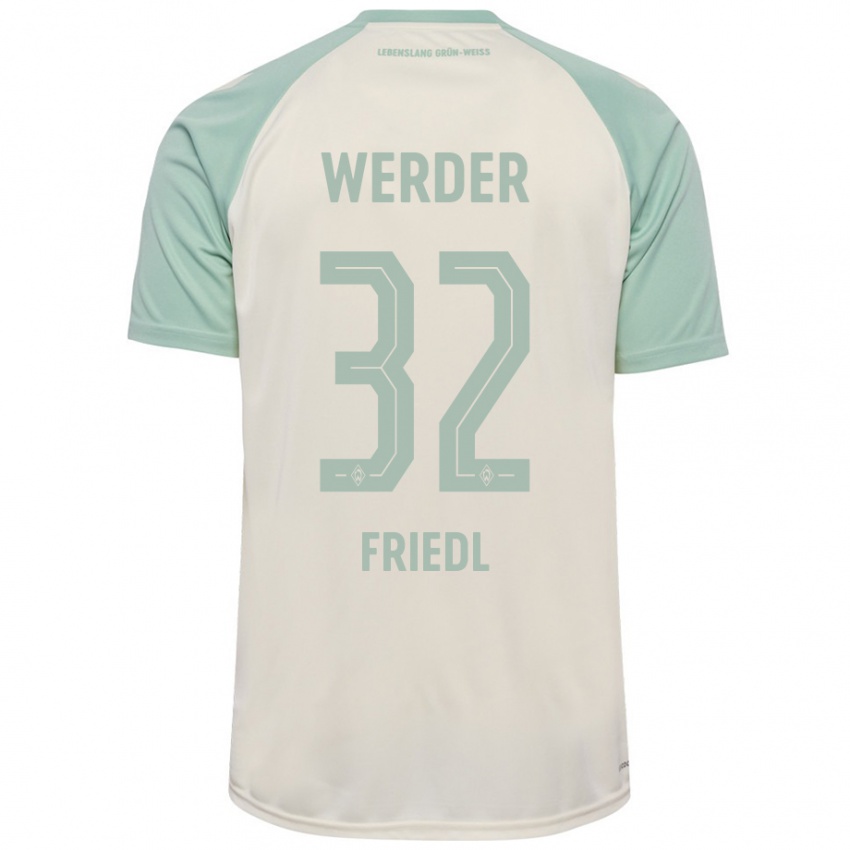 Kinder Marco Friedl #32 Cremeweiß Hellgrün Auswärtstrikot Trikot 2024/25 T-Shirt Österreich