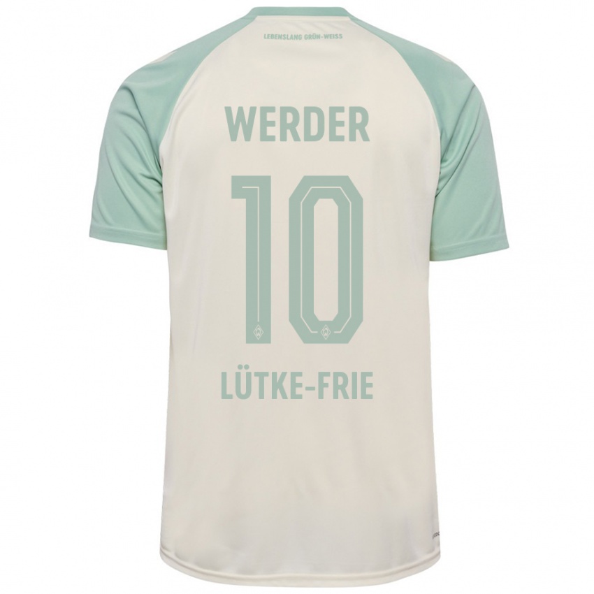 Kinder Dennis Lütke-Frie #10 Cremeweiß Hellgrün Auswärtstrikot Trikot 2024/25 T-Shirt Österreich