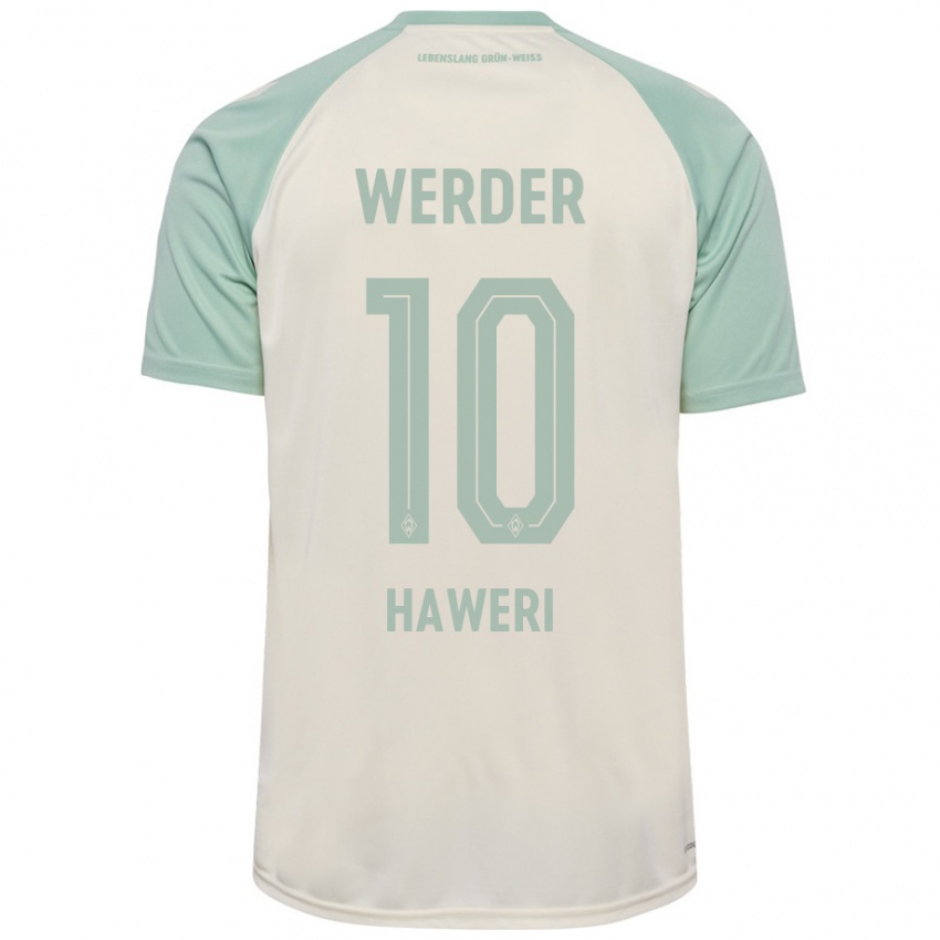 Kinder Adrian Haweri #10 Cremeweiß Hellgrün Auswärtstrikot Trikot 2024/25 T-Shirt Österreich