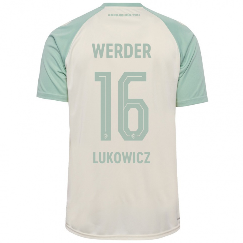 Kinder Maik Lukowicz #16 Cremeweiß Hellgrün Auswärtstrikot Trikot 2024/25 T-Shirt Österreich