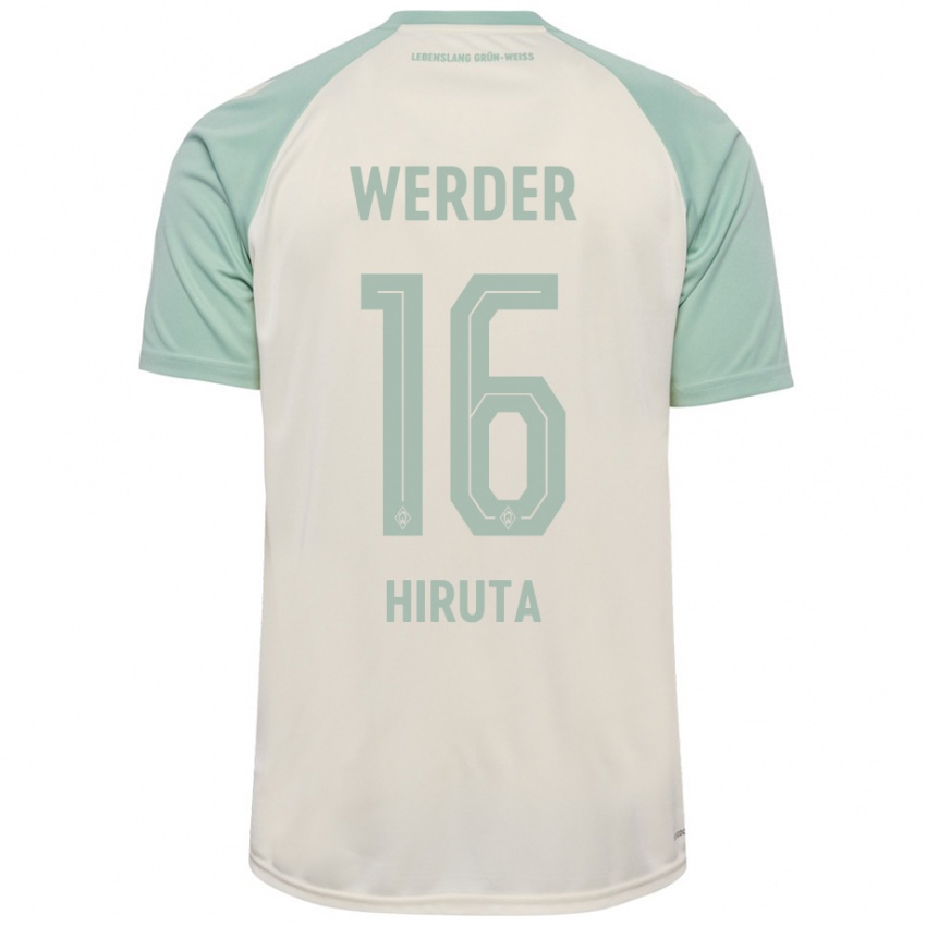 Kinder Ikumi Hiruta #16 Cremeweiß Hellgrün Auswärtstrikot Trikot 2024/25 T-Shirt Österreich