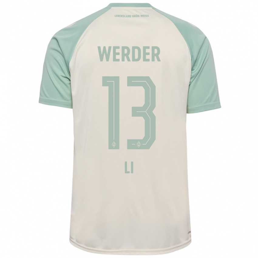 Kinder Xiancheng Li #13 Cremeweiß Hellgrün Auswärtstrikot Trikot 2024/25 T-Shirt Österreich