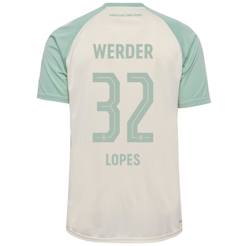 Kinder Eugenio Lopes #32 Cremeweiß Hellgrün Auswärtstrikot Trikot 2024/25 T-Shirt Österreich