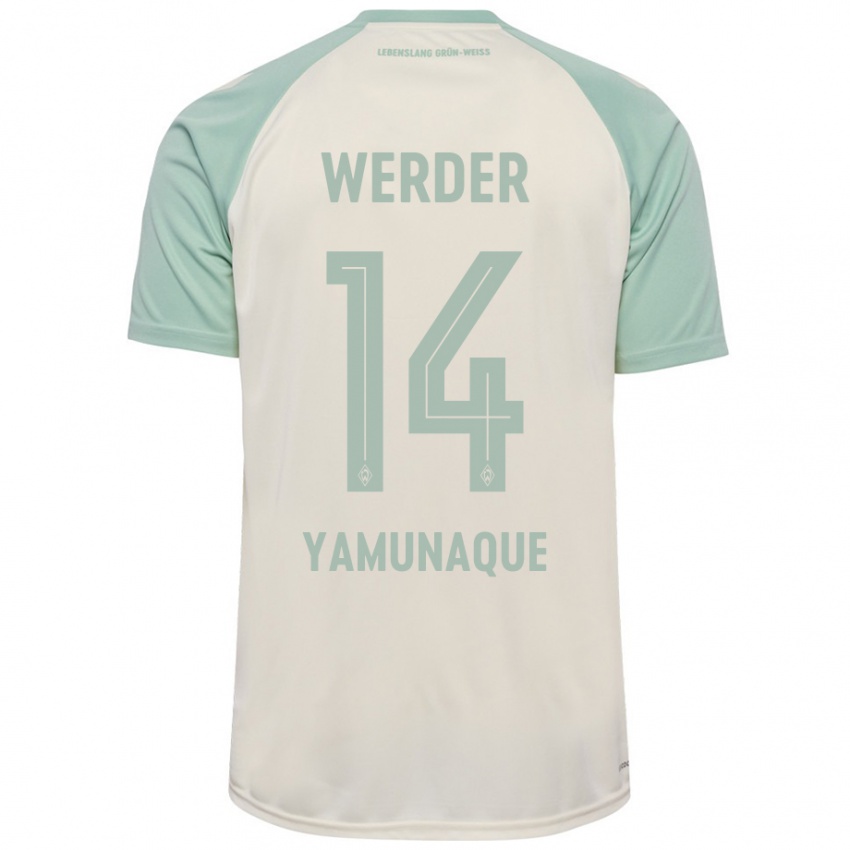 Kinder Rafael Pascual Ramirez Yamunaque #14 Cremeweiß Hellgrün Auswärtstrikot Trikot 2024/25 T-Shirt Österreich