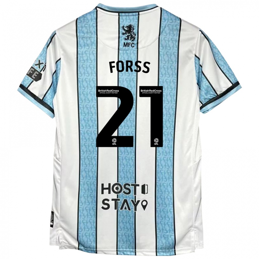 Kinder Marcus Forss #21 Weiß Blau Auswärtstrikot Trikot 2024/25 T-Shirt Österreich