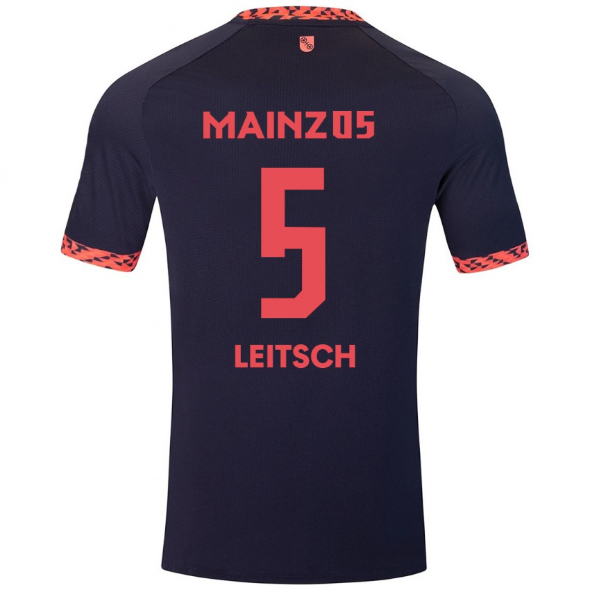 Kinder Maxim Leitsch #5 Blau Korallenrot Auswärtstrikot Trikot 2024/25 T-Shirt Österreich