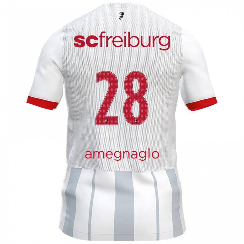 Kinder David Amegnaglo #28 Weiß Grau Auswärtstrikot Trikot 2024/25 T-Shirt Österreich