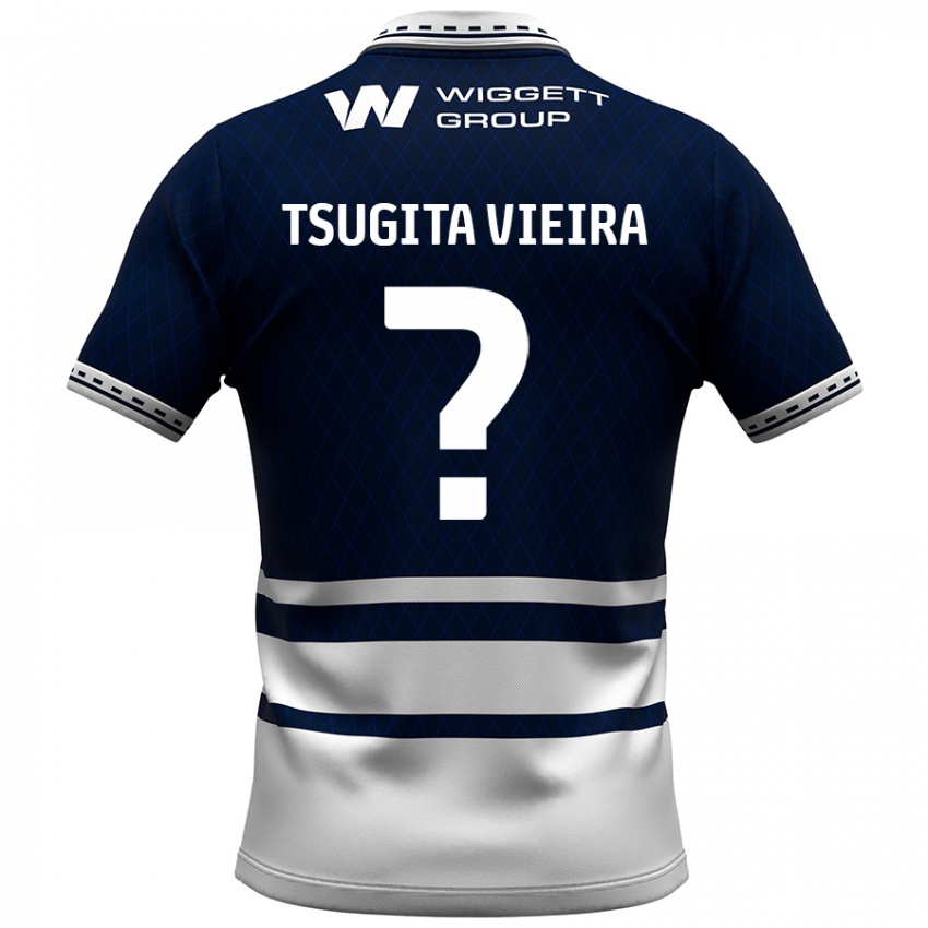 Kinder Sacha Tsugita Vieira #0 Marineblau Weiß Heimtrikot Trikot 2024/25 T-Shirt Österreich