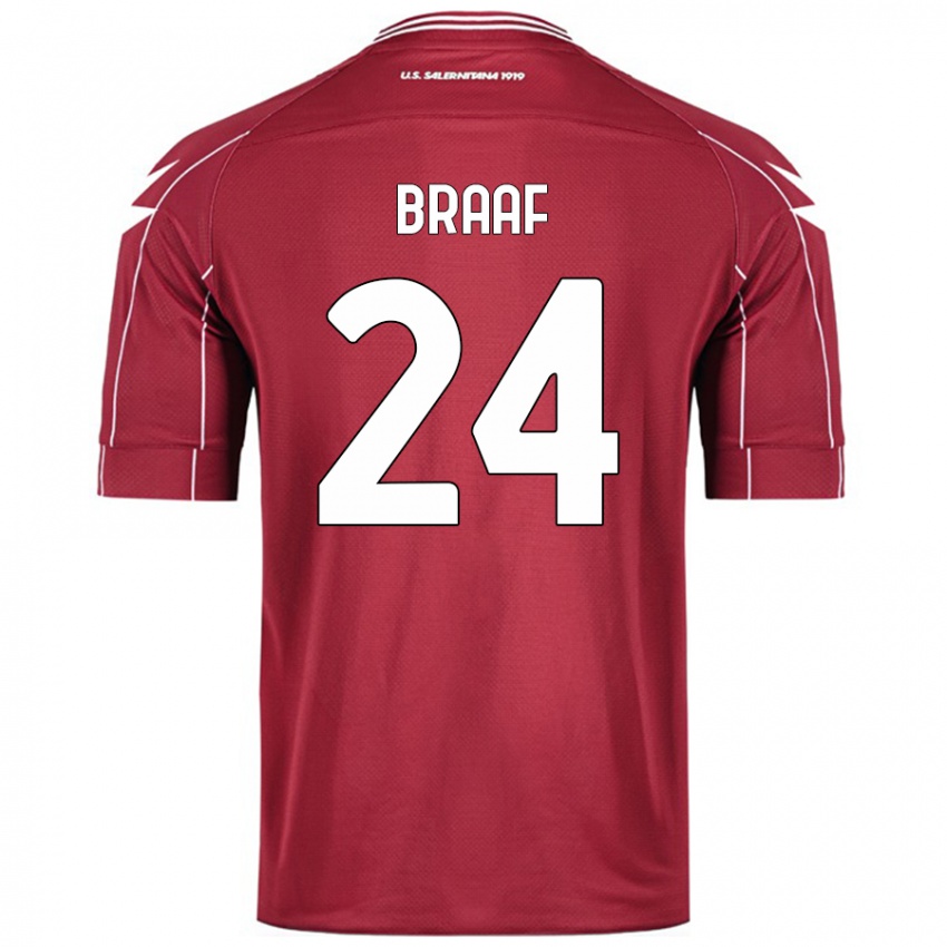 Kinder Jayden Braaf #24 Burgundrot Heimtrikot Trikot 2024/25 T-Shirt Österreich