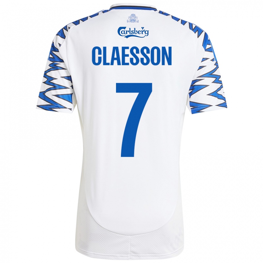 Kinder Viktor Claesson #7 Weiß Himmelblau Heimtrikot Trikot 2024/25 T-Shirt Österreich