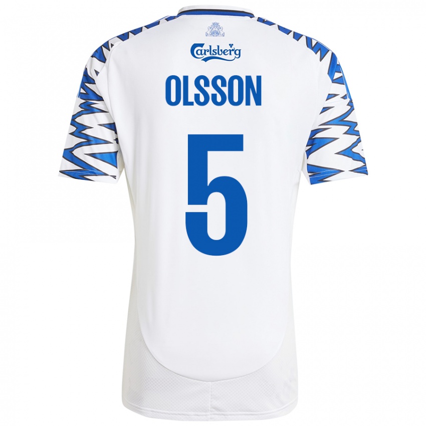 Kinder Cornelius Olsson #5 Weiß Himmelblau Heimtrikot Trikot 2024/25 T-Shirt Österreich