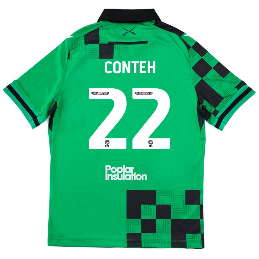 Kinder Kamil Conteh #22 Grün Schwarz Auswärtstrikot Trikot 2024/25 T-Shirt Österreich