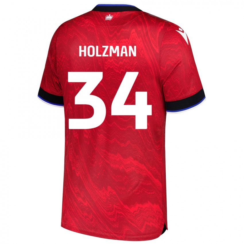 Kinder Louie Holzman #34 Rot Schwarz Auswärtstrikot Trikot 2024/25 T-Shirt Österreich