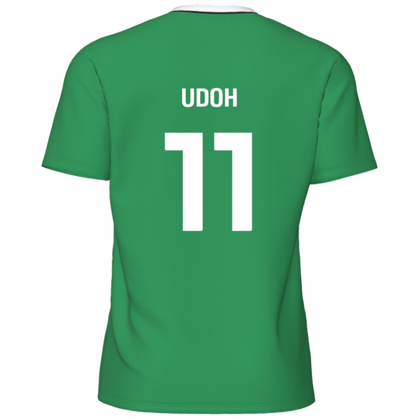 Kinder Daniel Udoh #11 Grün Weiße Streifen Auswärtstrikot Trikot 2024/25 T-Shirt Österreich