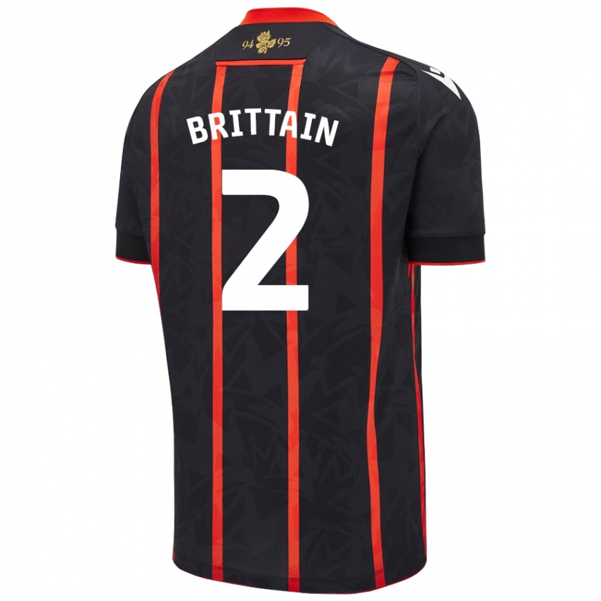 Kinder Callum Brittain #2 Schwarz Rot Auswärtstrikot Trikot 2024/25 T-Shirt Österreich