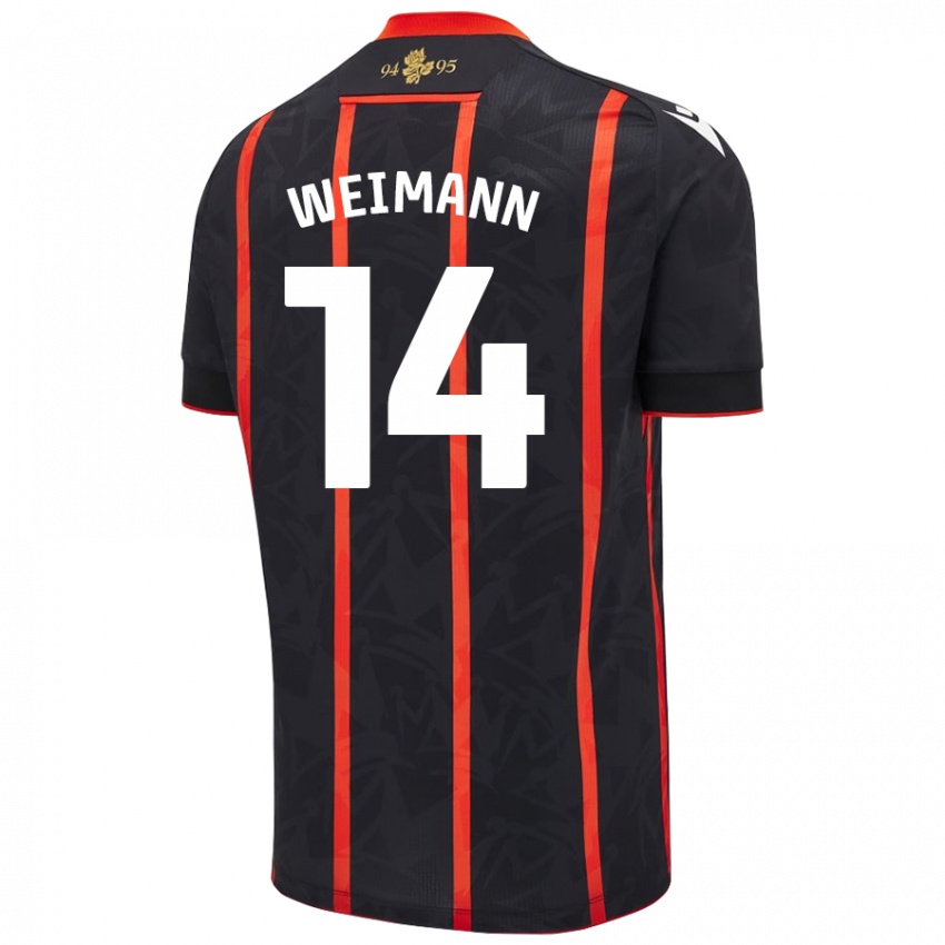 Kinder Andreas Weimann #14 Schwarz Rot Auswärtstrikot Trikot 2024/25 T-Shirt Österreich