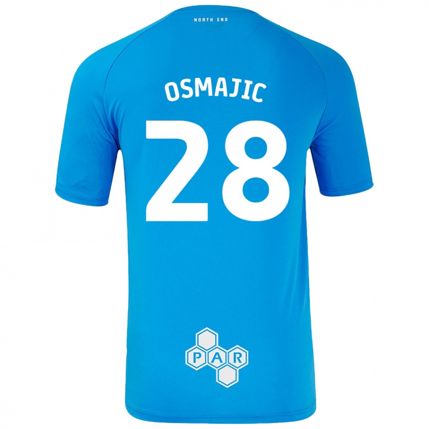 Kinder Milutin Osmajic #28 Himmelblau Auswärtstrikot Trikot 2024/25 T-Shirt Österreich