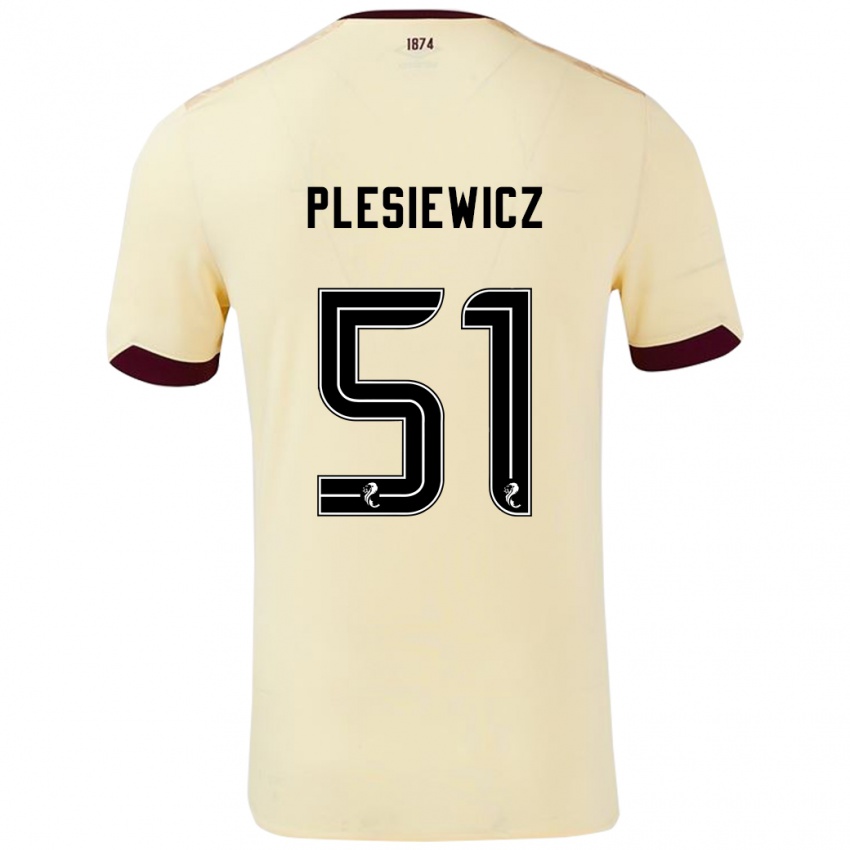 Kinder Szymon Plesiewicz #51 Creme Burgunderrot Auswärtstrikot Trikot 2024/25 T-Shirt Österreich