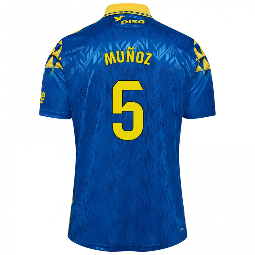 Kinder Javi Muñoz #5 Blau Gelb Auswärtstrikot Trikot 2024/25 T-Shirt Österreich