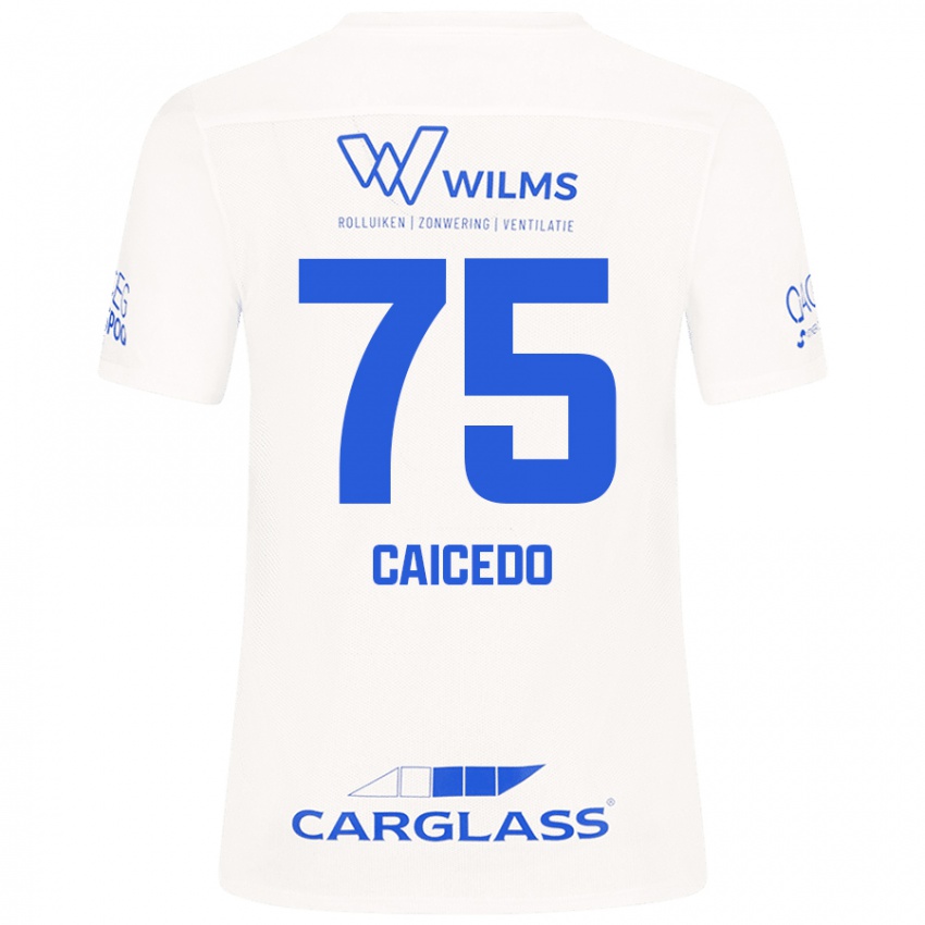 Kinder Alfred Caicedo #75 Weiß Auswärtstrikot Trikot 2024/25 T-Shirt Österreich