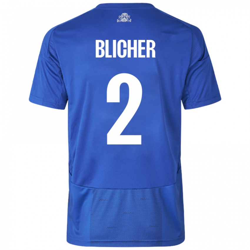 Kinder Nicolai Blicher #2 Weiß Blau Auswärtstrikot Trikot 2024/25 T-Shirt Österreich