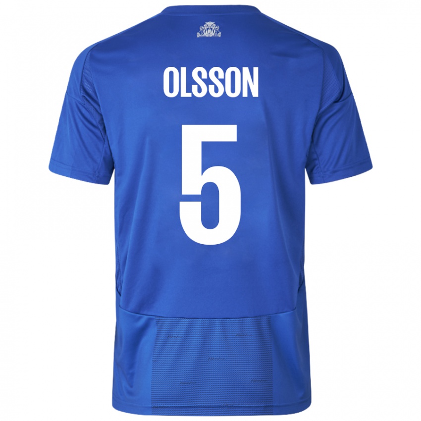 Kinder Cornelius Olsson #5 Weiß Blau Auswärtstrikot Trikot 2024/25 T-Shirt Österreich