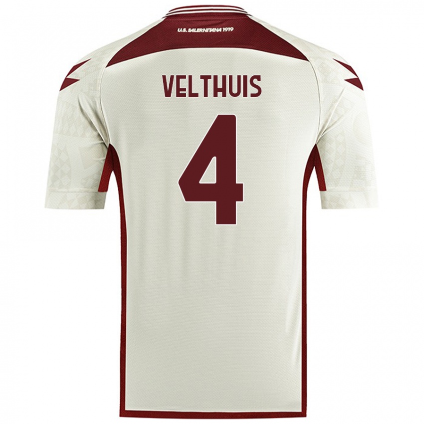 Herren Tijs Velthuis #4 Cremefarben Auswärtstrikot Trikot 2024/25 T-Shirt Österreich