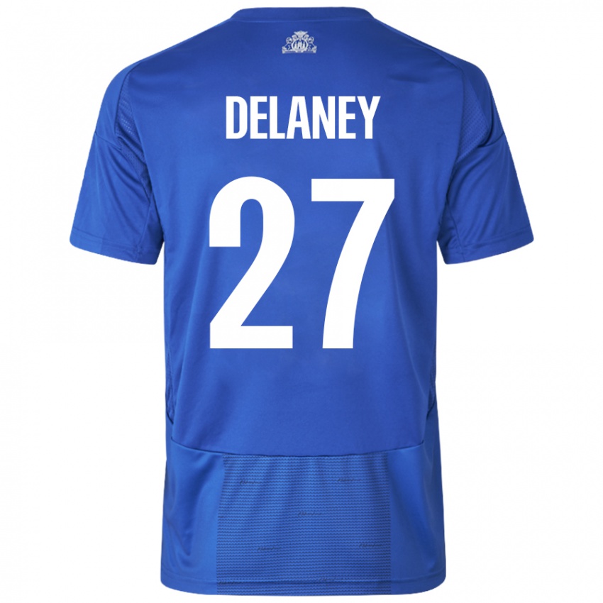 Damen Thomas Delaney #27 Weiß Blau Auswärtstrikot Trikot 2024/25 T-Shirt Österreich