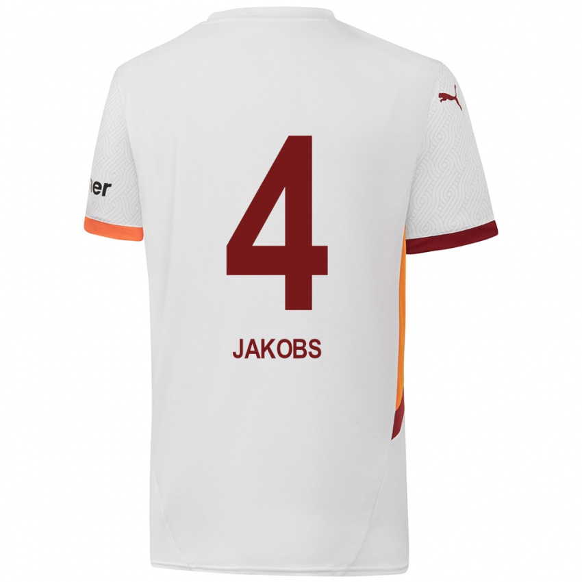 Herren Ismail Jakobs #4 Weiß Gelb Rot Auswärtstrikot Trikot 2024/25 T-Shirt Österreich